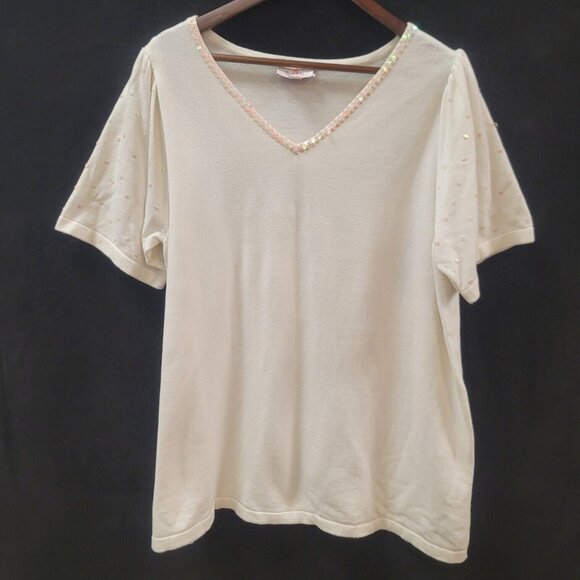 Quacker Factory Womens Puff Sleeve Fairy Sequin Top Size 2X Balletcore Preppy - Picture 1 of 14